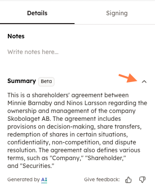 Screenshot 2: To create a summary of a completed document: