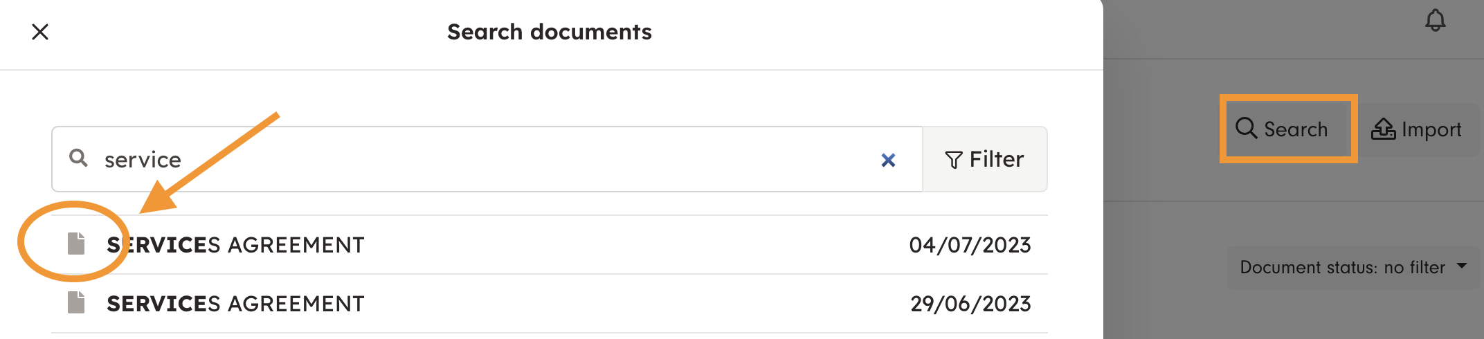 Screenshot 3: You can also search for documents in "All documents", and open archive card from search results.