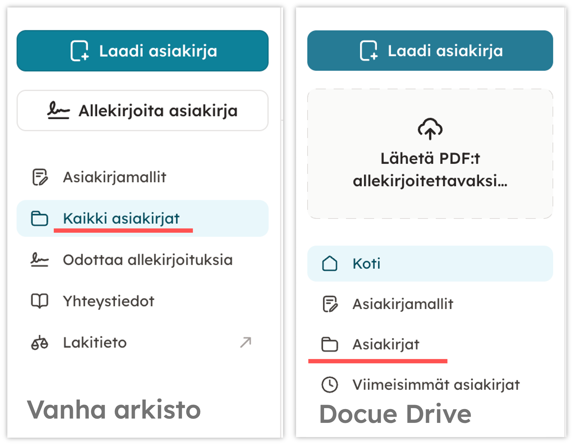 Vanha arkisto vs Docue Drive