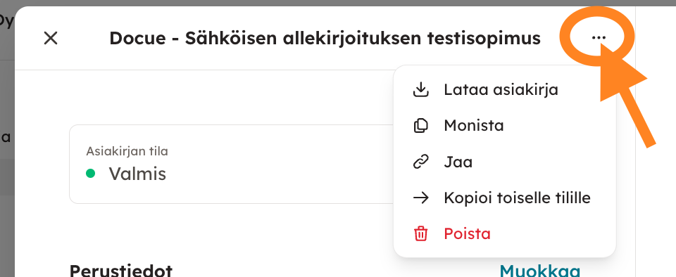 Kuvakaappaus 5: 3. Asiakirjakortin lisävalinnat