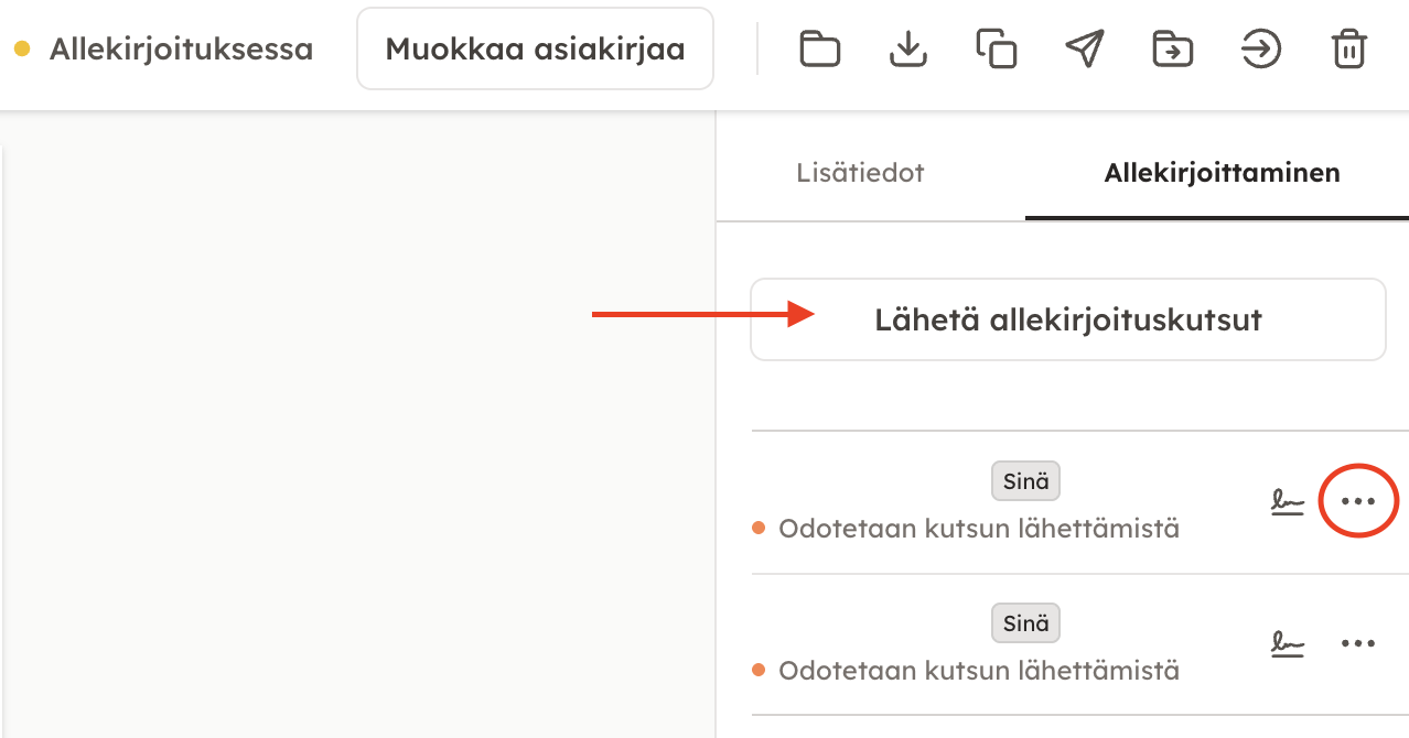 Kuvakaappaus 13: Voit lähettää kutsut kahdella tavalla: