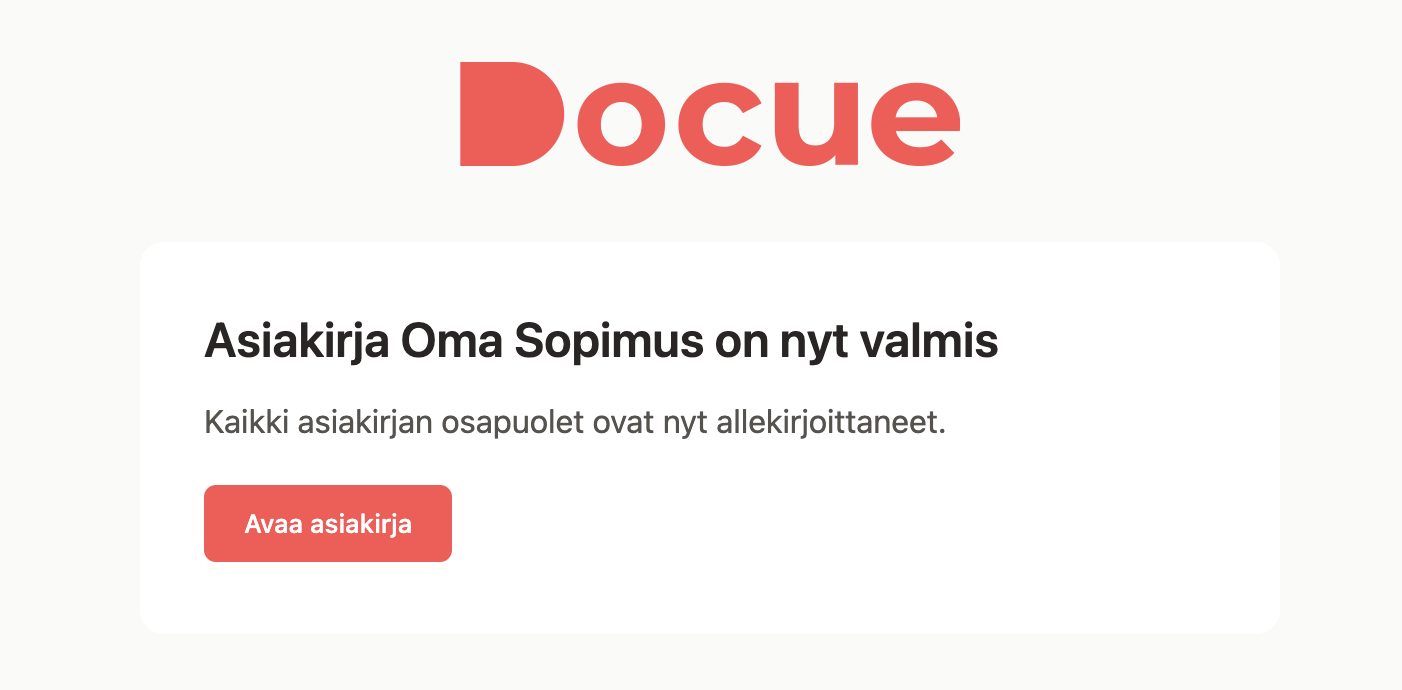 Kuvakaappaus 7: Avaa ja tallenna asiakirja 14 vuorokauden kuluessa allekirjoittamisesta. Tämän jälkeen linkki ei enää tietoturvasyistä toimi.