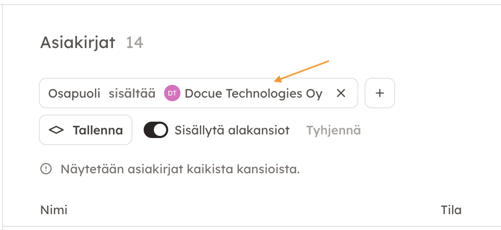 Kuvakaappaus 4: Esimerkiksi: Haluat luoda tietyn osapuolen asiakirjoille oman kansion.