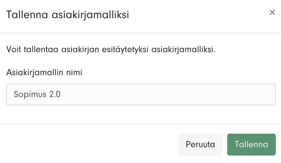 Kuvakaappaus 3: Voit päättää asiakirjamallille haluamasi nimen.