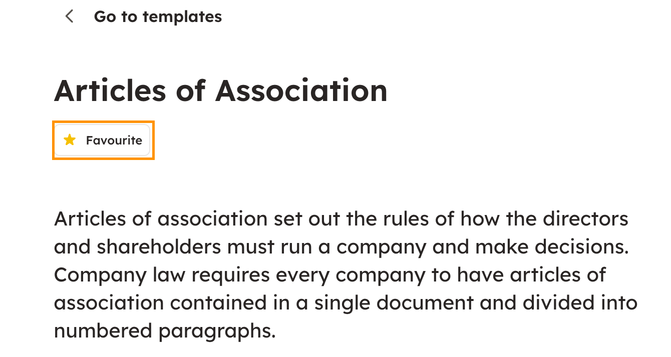 Screenshot 3: Once the Docue templates are hidden, only the star marked and own saved templates are visible.You can add a template to favourites by markin