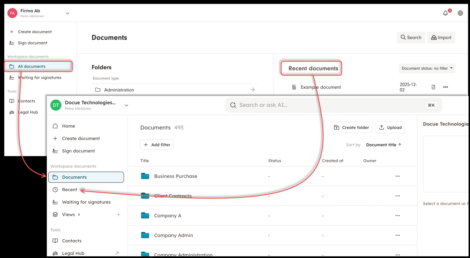 Screenshot 2: "All documents" view