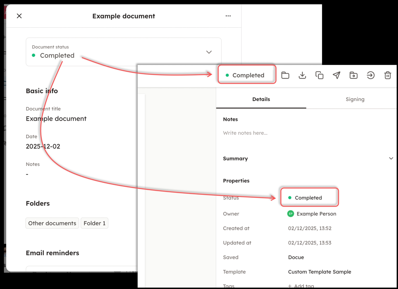 Screenshot 6: The document's information is located on the right side of the PDF file in Docue Drive. Here you will find the familiar information about th