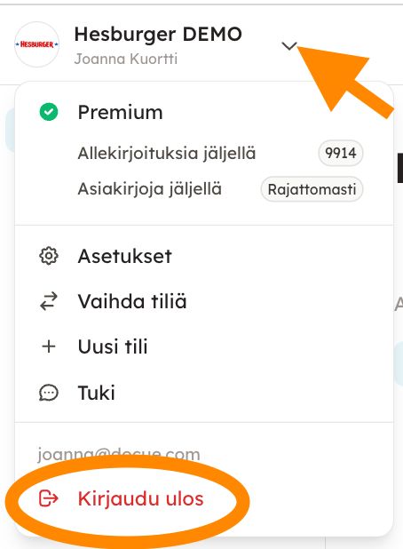 Kuvakaappaus 1: Jokaisen verkkoistunnon jälkeen tulee kirjautua ulos palvelusta alla olevan kuvan mukaisesti.