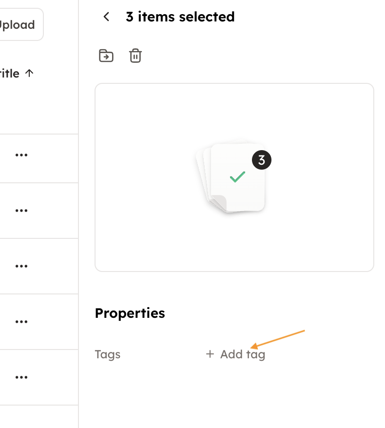 Screenshot 6: After you have selected the documents you want you can easily add a tag to all of them by clicking on "Add tag" on the right.
