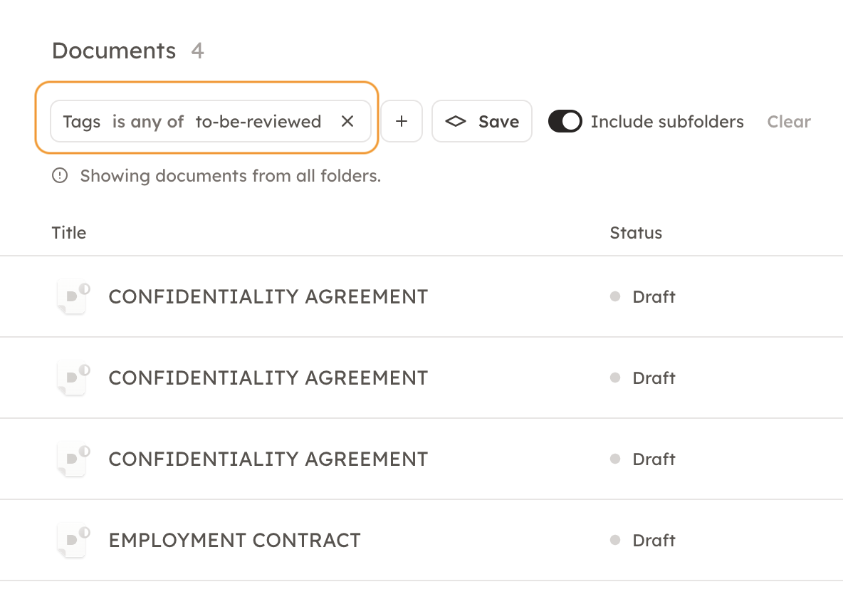 Screenshot 7: After this you can easily search for all the document with that tag using the "Tags" filter.