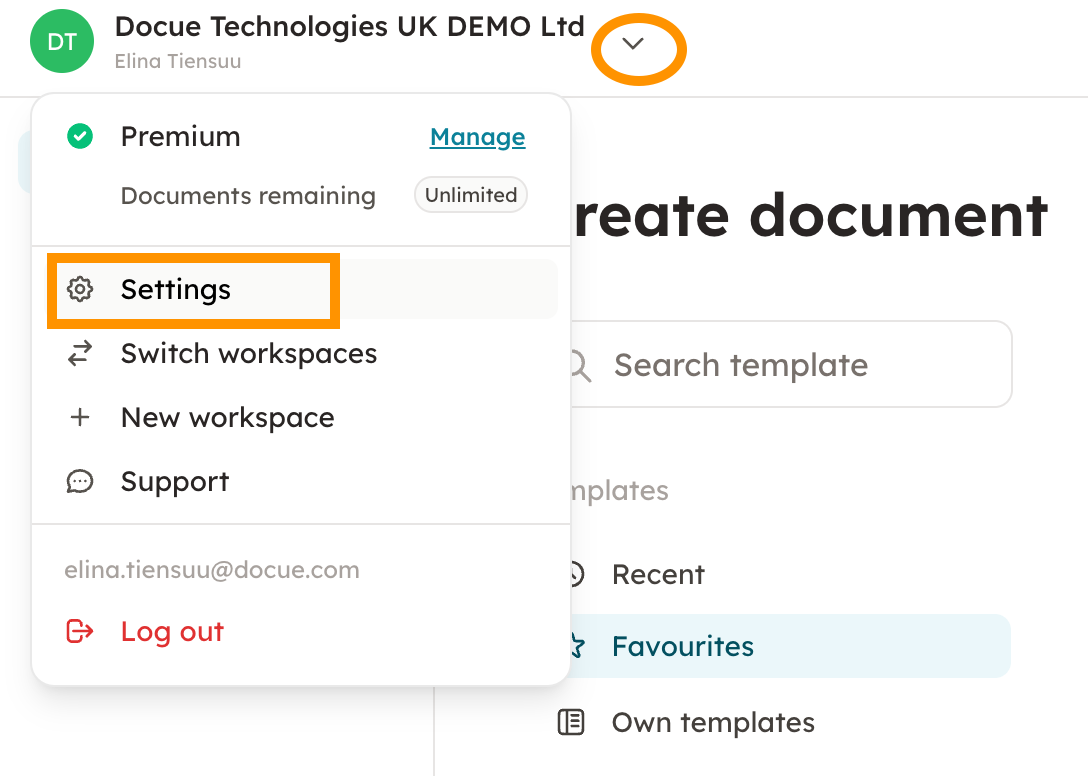 Screenshot 1: If you would like to cancel your subscription, please go to settings in your Docue account.