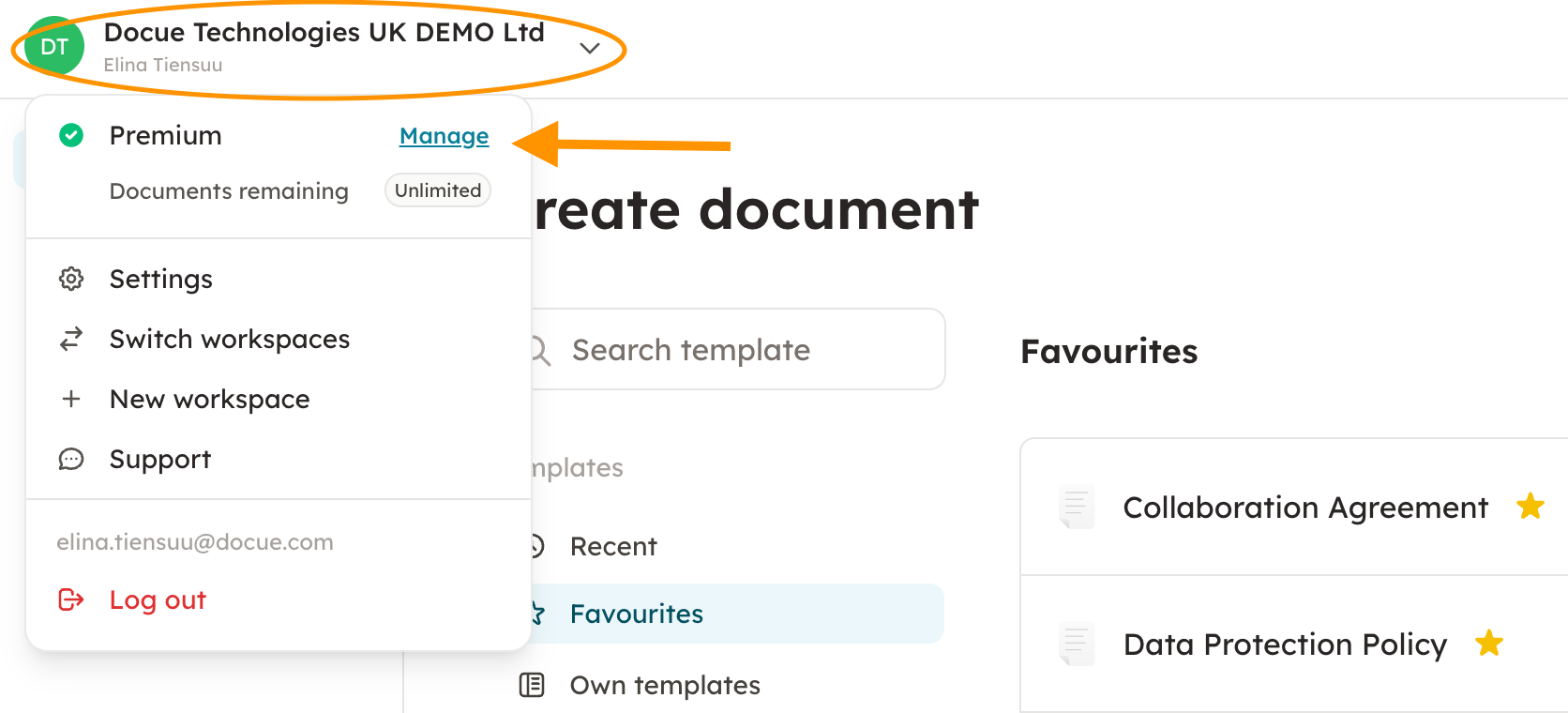 Screenshot 2: You can manage your subscription, when you choose your name on top left corner of the page.