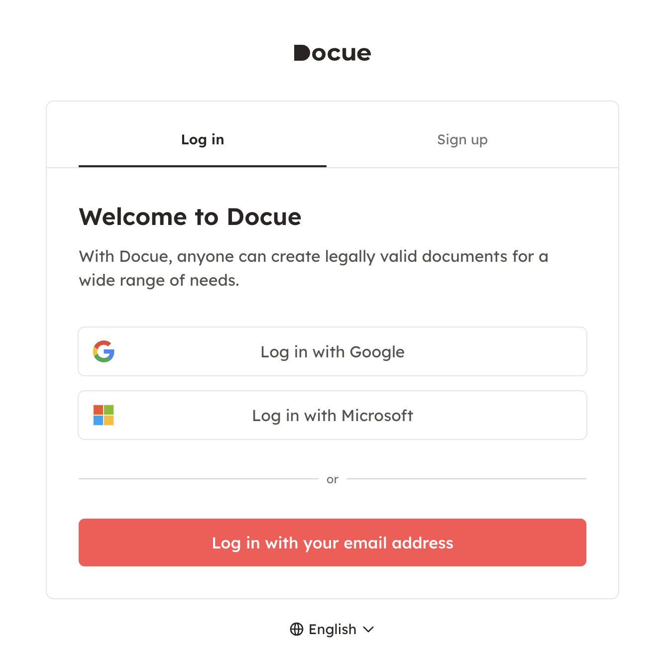 Screenshot 2: 2. Choose either "log in with Google", "log in with Microsoft", or "log in with your e-mail address".