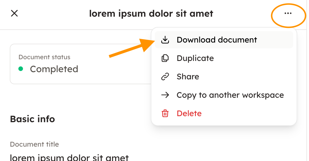 Screenshot 4: Click the archive card -icon, and then choose "download document" behind the menu that opens up when you choose three dots on the upper righ