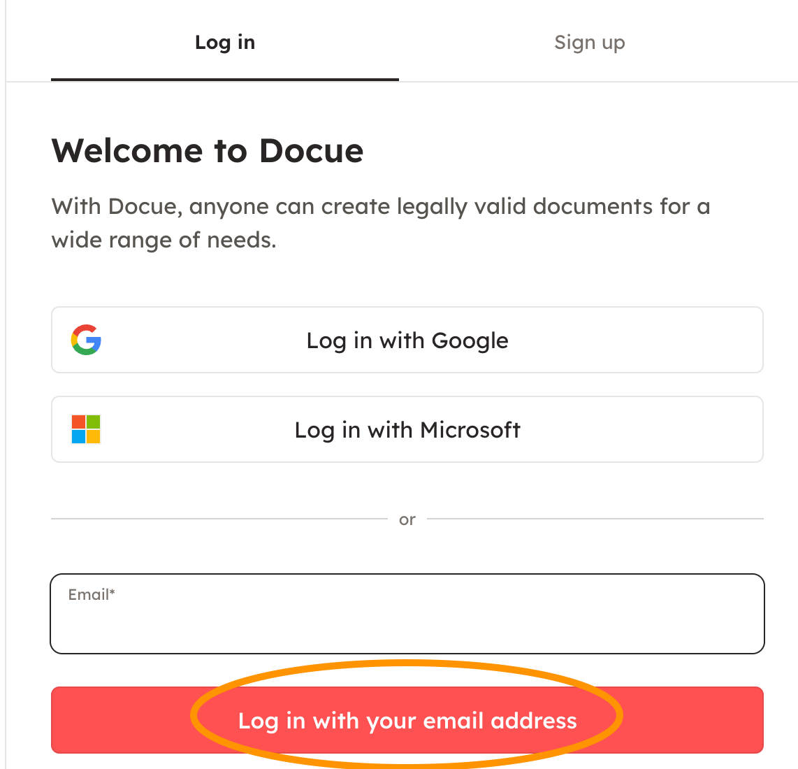 Screenshot 1: 1. First fill in your e-mail address, and click "Log in with your email address".