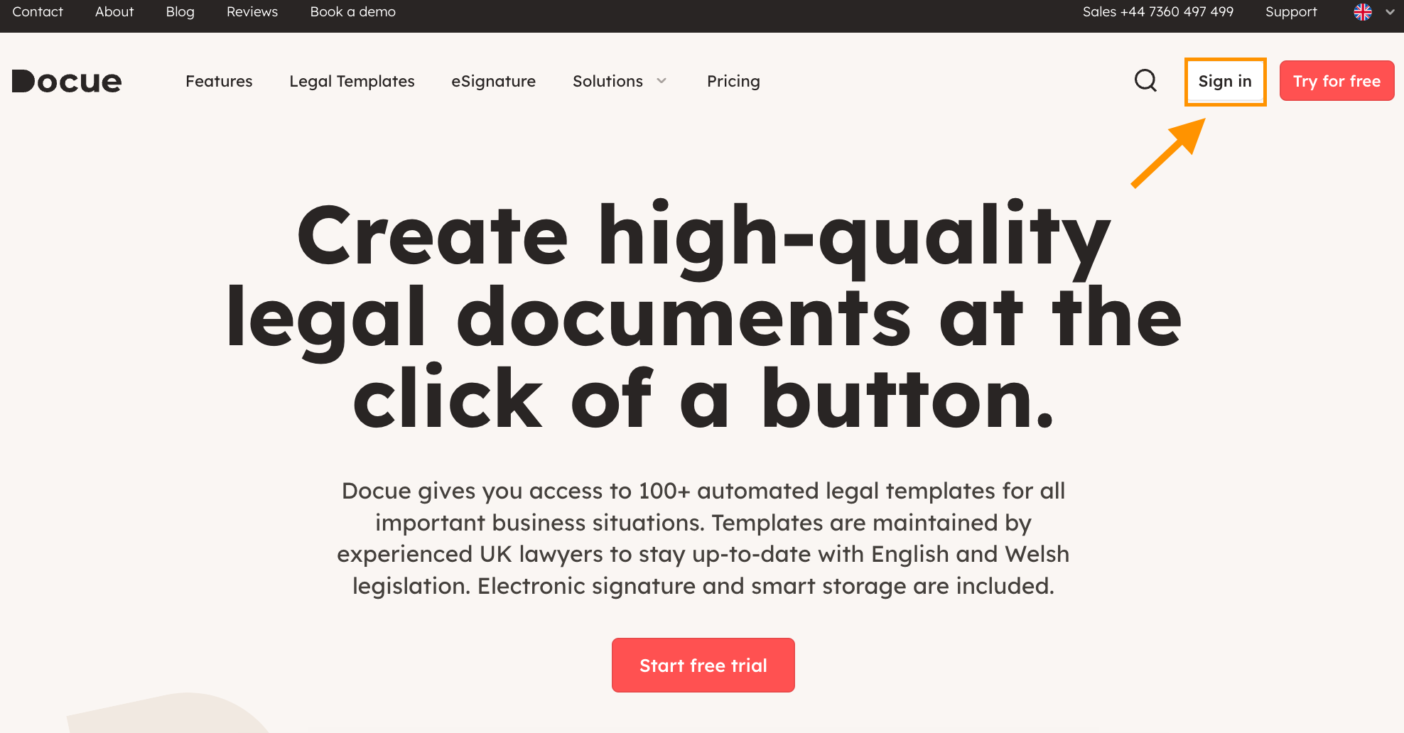 Screenshot 4: 4. From now on you can login through our webpage: https://app.docue.com/login or by clicking log in on our webpage.