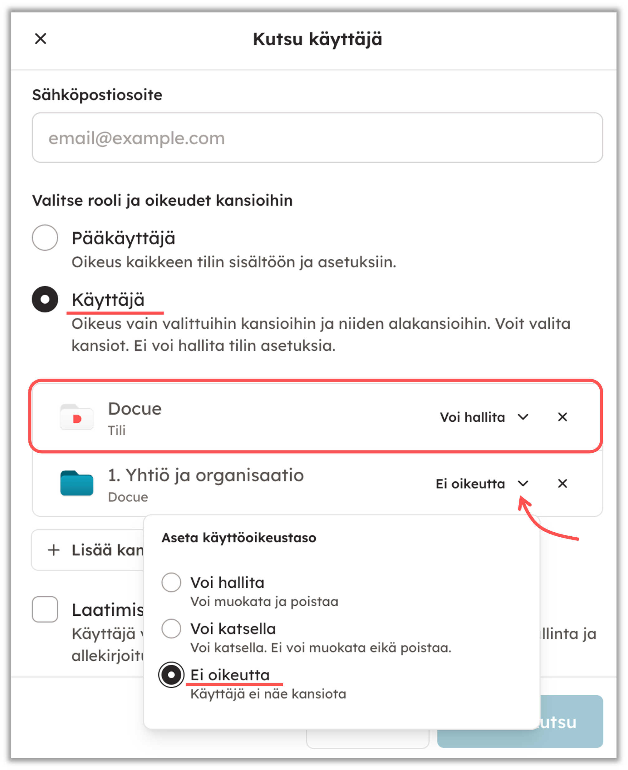 Oikeus muihin kuin yhteen kansioon
