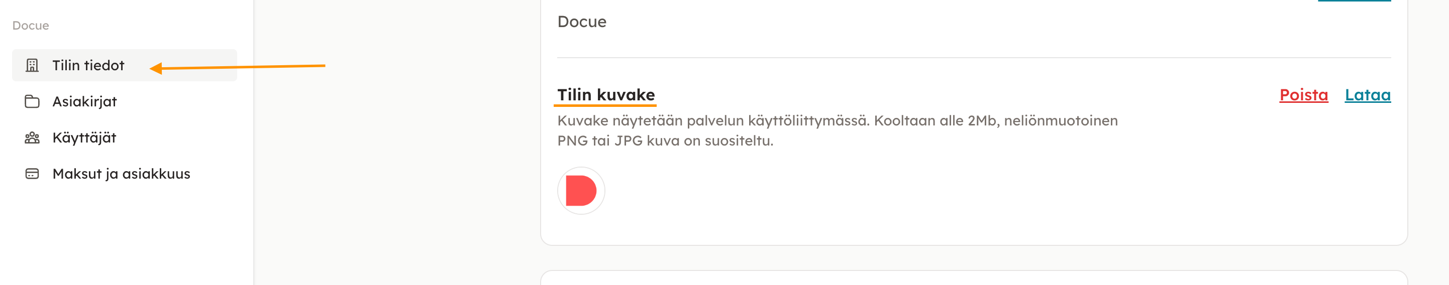 Kuvakaappaus 1: Lisää kuvake kohdasta Tilin kuvake