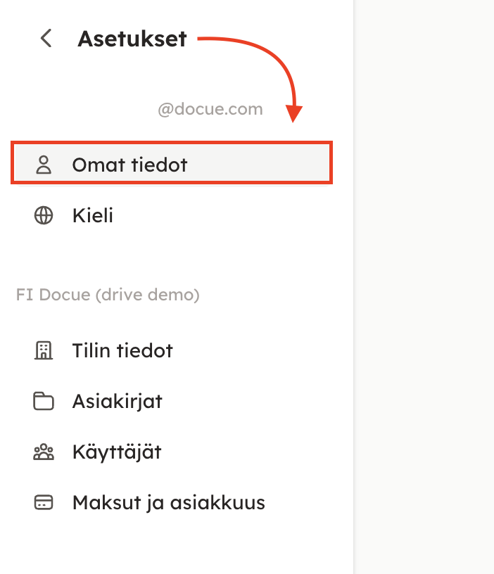 Kuvakaappaus 1: Siirry tilin asetusten kohtaan Omat tiedot