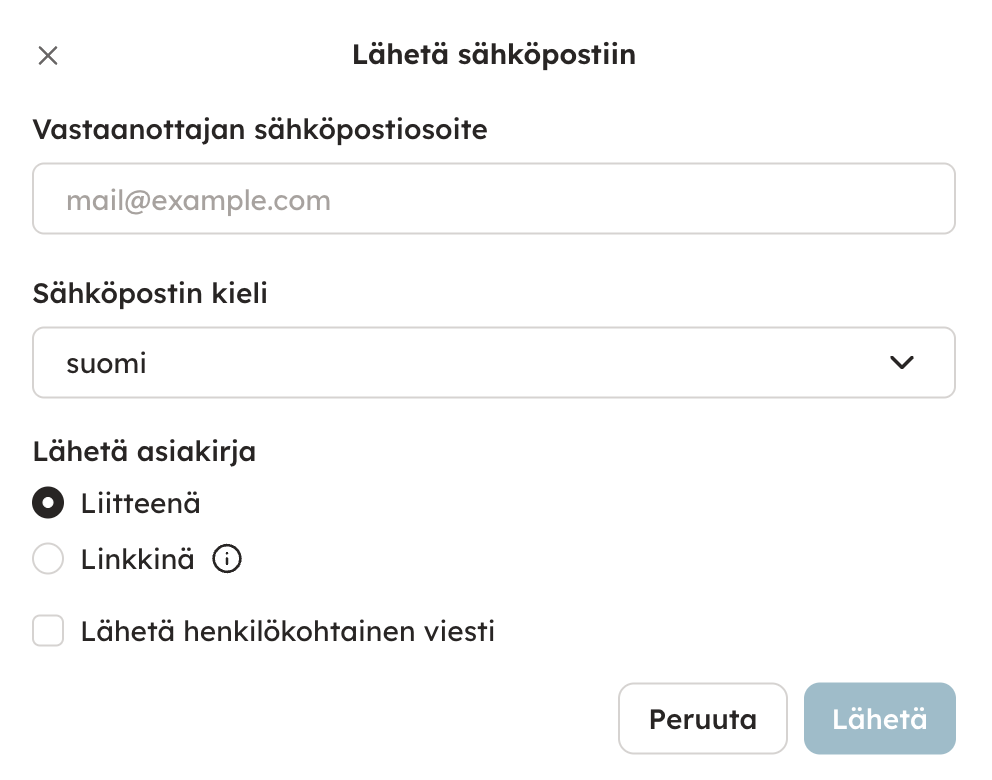 Kuvakaappaus 2: Jos lähetät asiakirjan linkkinä, huomioi: