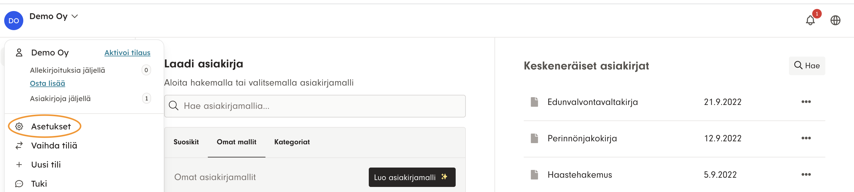 Kuvakaappaus 1: 1. Siirry "Asetukset"-sivulle.