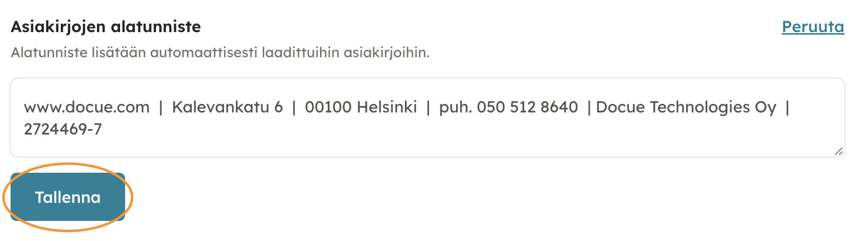 Kuvakaappaus 3: Alatunnisteen voit lisätä Logon alapuolelta: