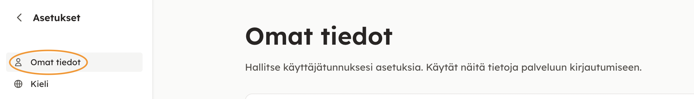 Kuvakaappaus 2: 3. Valitse "Omat tiedot".