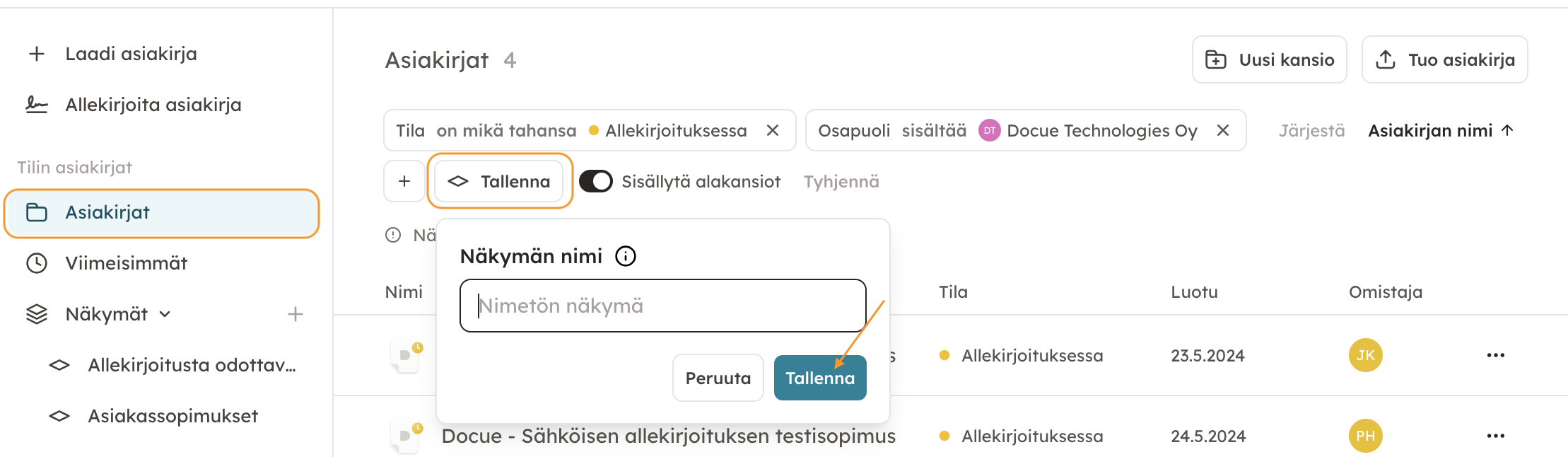 Kuvakaappaus 5: Tämän jälkeen nimeä näkymäsi ja paina "Tallenna".