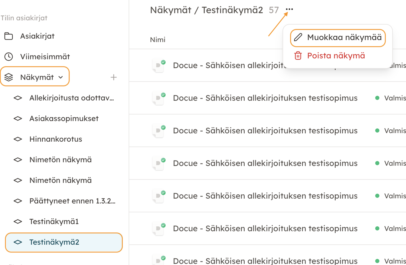 Kuvakaappaus 6: 3. Nyt löydät luomasi näkymän "Näkymät" osiosta ja pääkäyttäjät voivat muokata sitä halutessasi painamalla kolmea pistettä ja "Muokkaa näkym