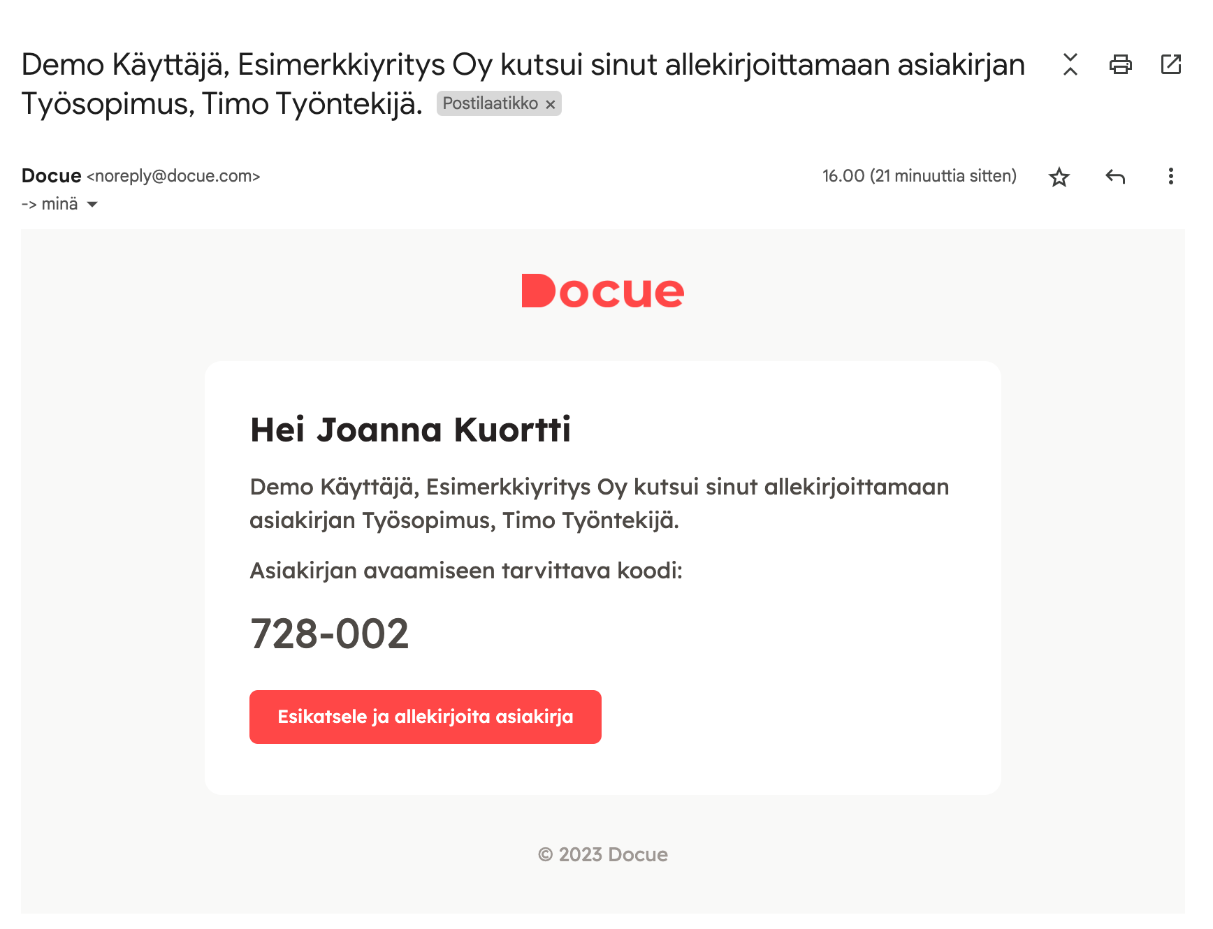 Kuvakaappaus 7: 7. Esimerkkikuvat allekirjoituskutsuista: