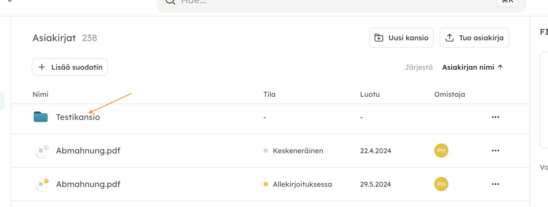 Kuvakaappaus 1: 1. Aloita valitsemalla, mihin kansioon haluat ladata asiakirjat, ja avaa kyseinen kansio.