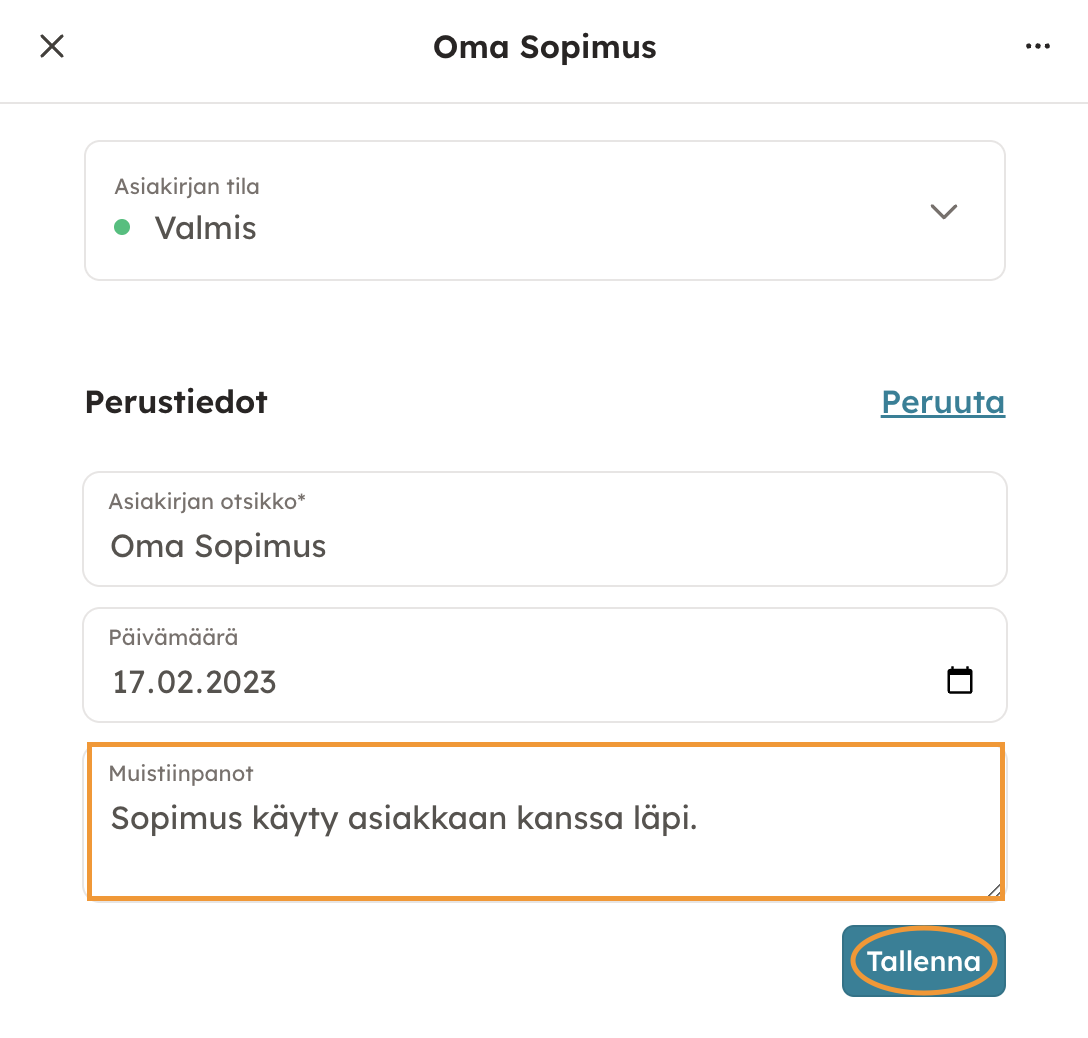 Kuvakaappaus 6: Muistiinpanon lisääminen: