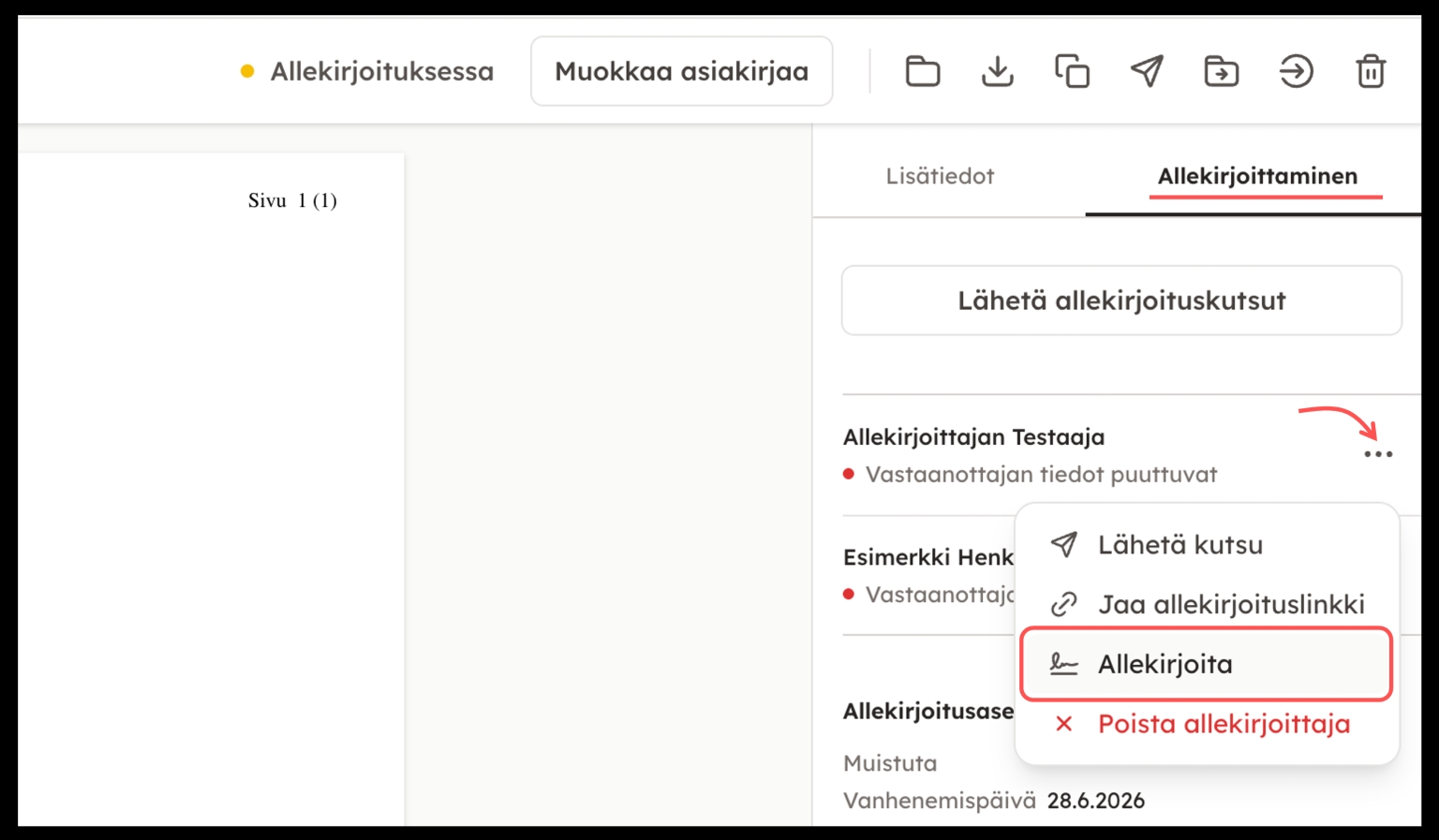 Allekirjoittaminen kohtaamistilanteessa (3)