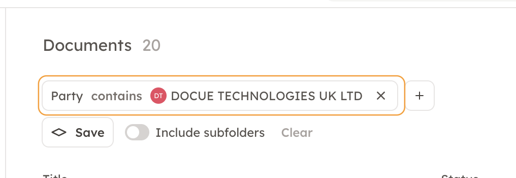 Screenshot 4: a) Start by filtering out the document containing that party by using the filter "Party".