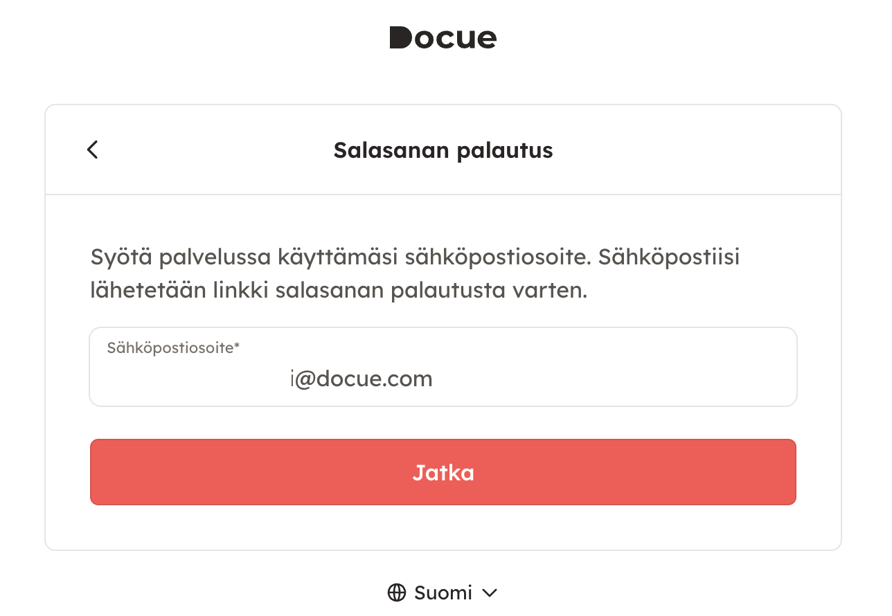 Kuvakaappaus 4: Sinua pyydetään syöttämään tiliisi liitetty sähköpostiosoite. Varmista, että se on kirjoitettu oikein ja paina sitten Jatka.