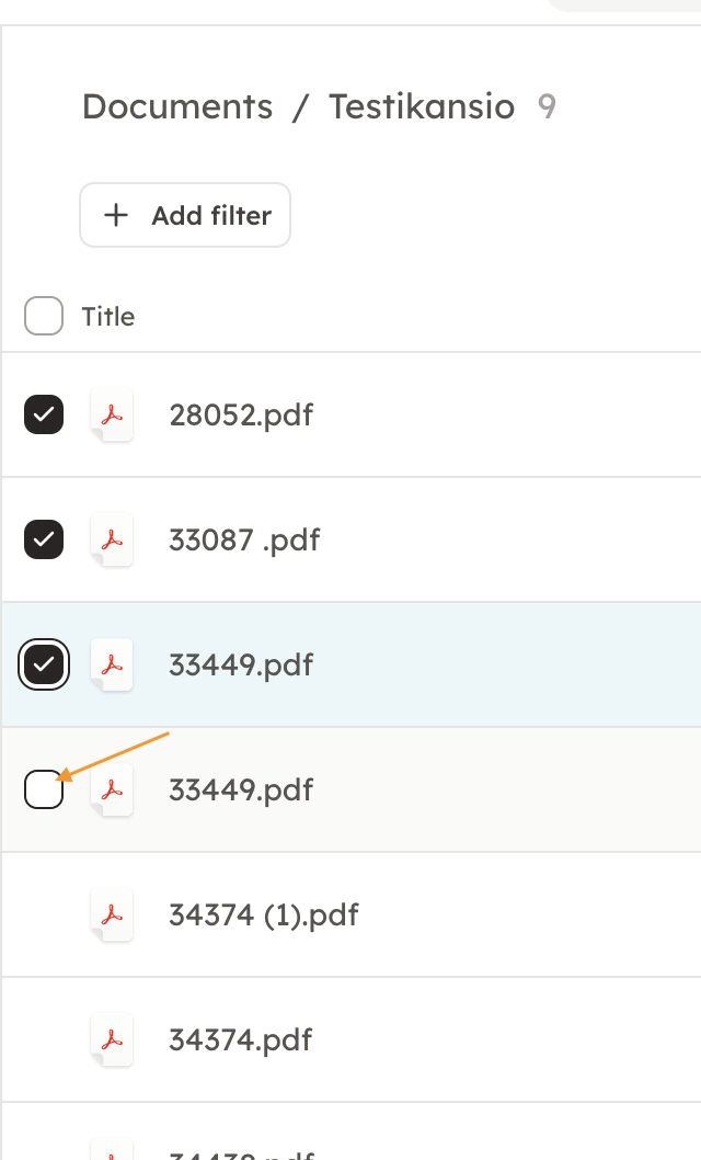Screenshot 5: You can either individually click on the documents which you want to move to a folder / delete.