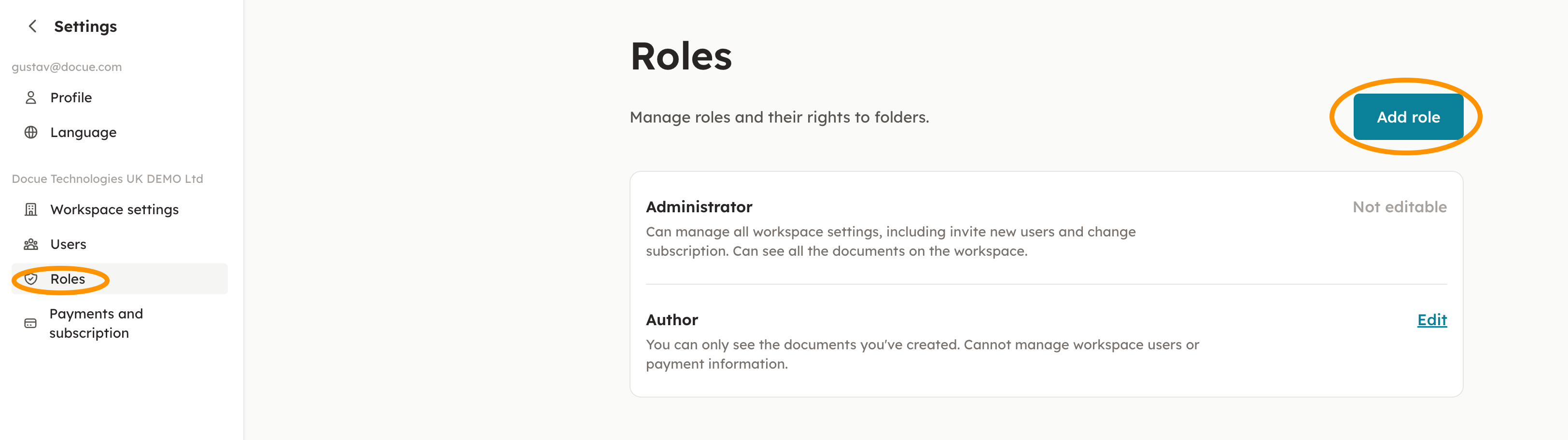 Screenshot 2: 1. Go to "Roles" and press "Add role" in settings.