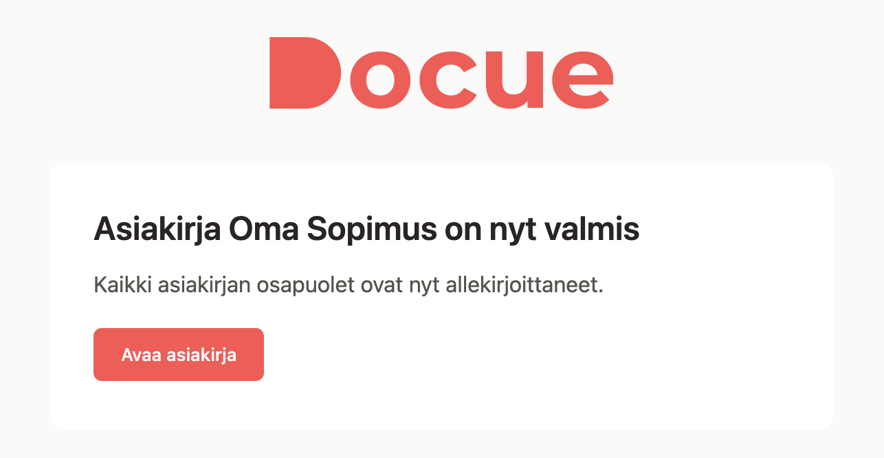 Kuvakaappaus 7: Viimeistele allekirjoittaminen oman pankkisi tunnistautumismenetelmän avulla. Kun kaikki osapuolet ovat allekirjoittaneet asiakirjan, saat v