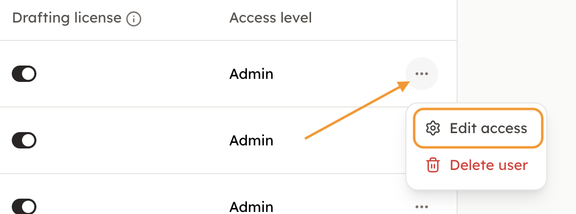 The Edit access action in the menu for a Docue workspace user.