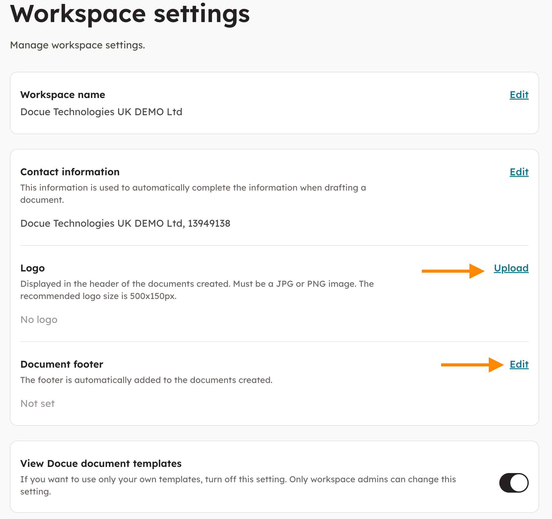 Screenshot 1: How do I get my company logo and document footer on my documents?