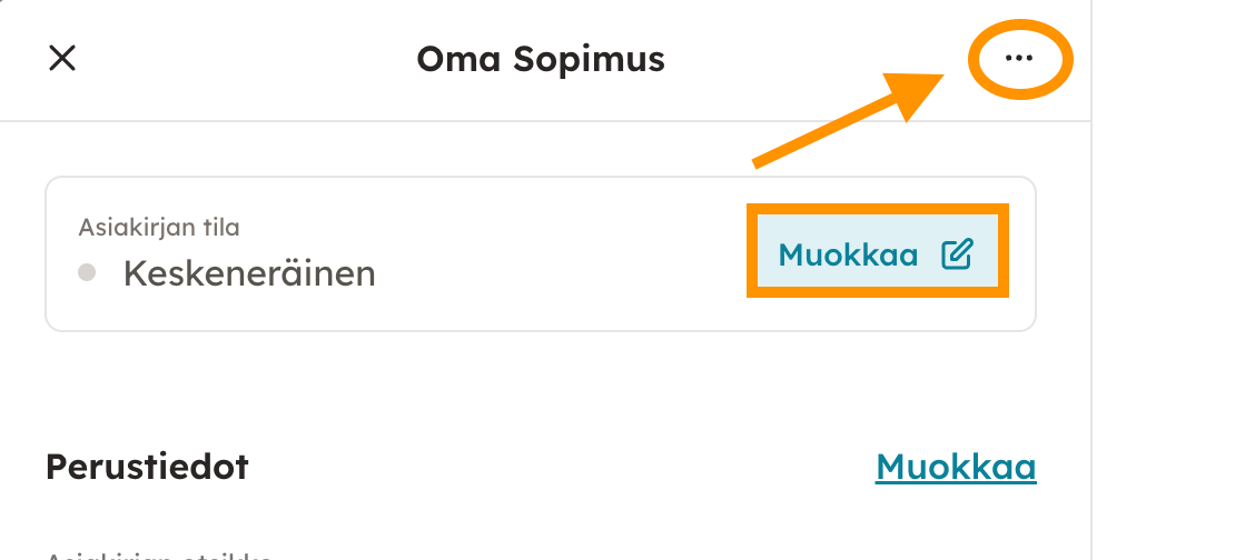 Kuvakaappaus 1: 1. Siirry Kaikki asiakirjat -välilehdelle ja avaa haluamasi asiakirjan arkistokortti. Jos asiakirja on valmis-tilassa tai muutoin haluat luo